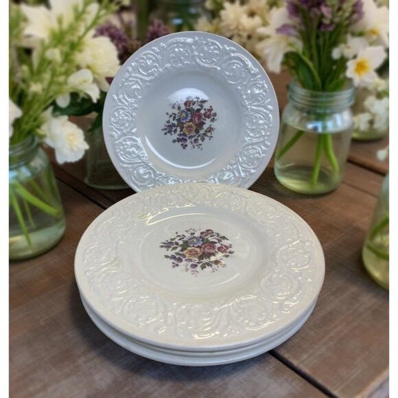 Set of 4 Wedgwood Patrician "Swansea" Bread & Butter Plates – 6.5” Floral Emboss - Picture 1 of 4